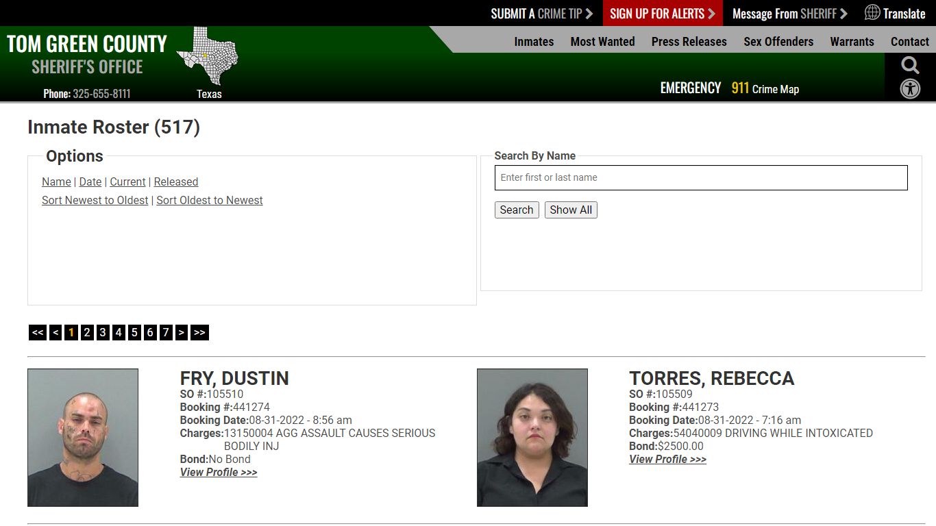 Inmate Roster - Current Inmates Booking Date Descending - Tom Green ...