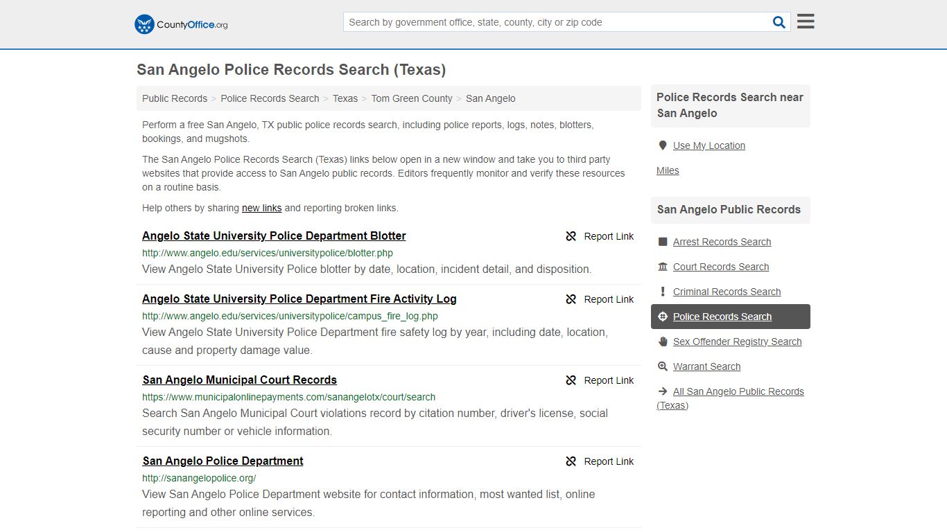San Angelo, TX (Accidents & Arrest Records) - County Office